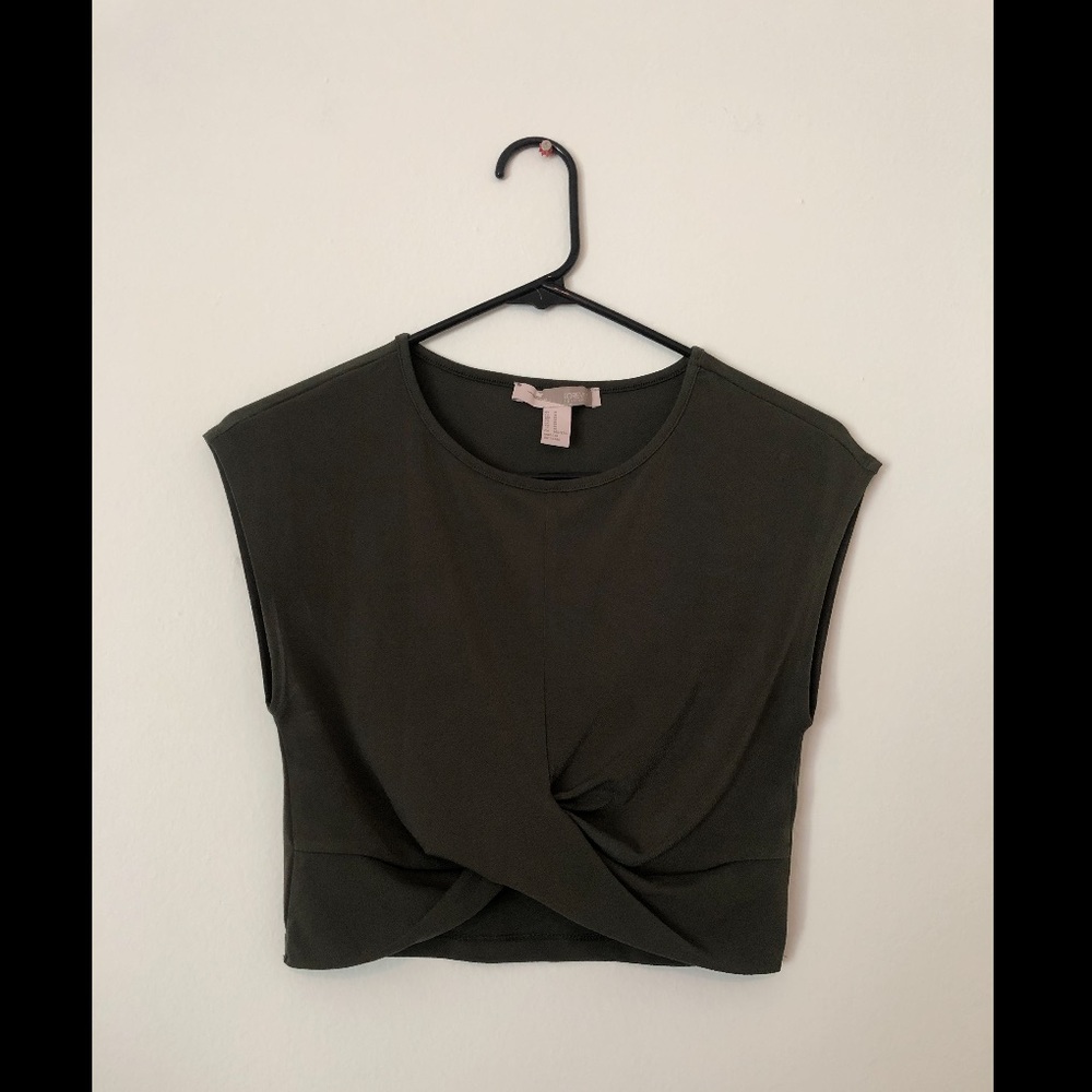 Green twist front crop top